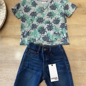 Hudson Jeans Green & Gray Palm-Print Short Sleeve Tee